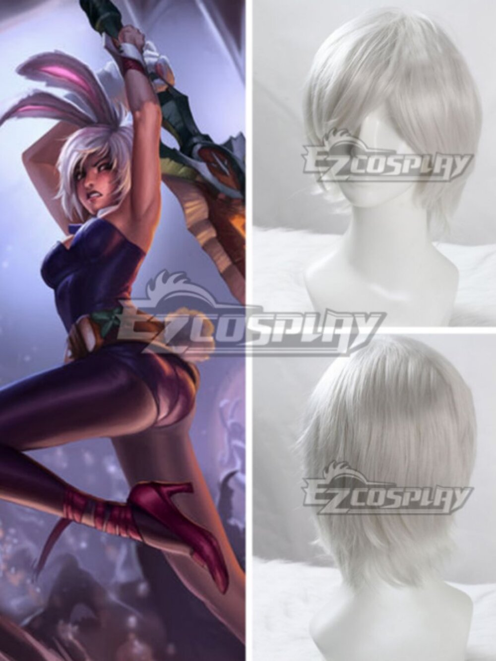 Bunny Riven LoL 2B NieR 9S Short Silver White Layered Cosplay Wig